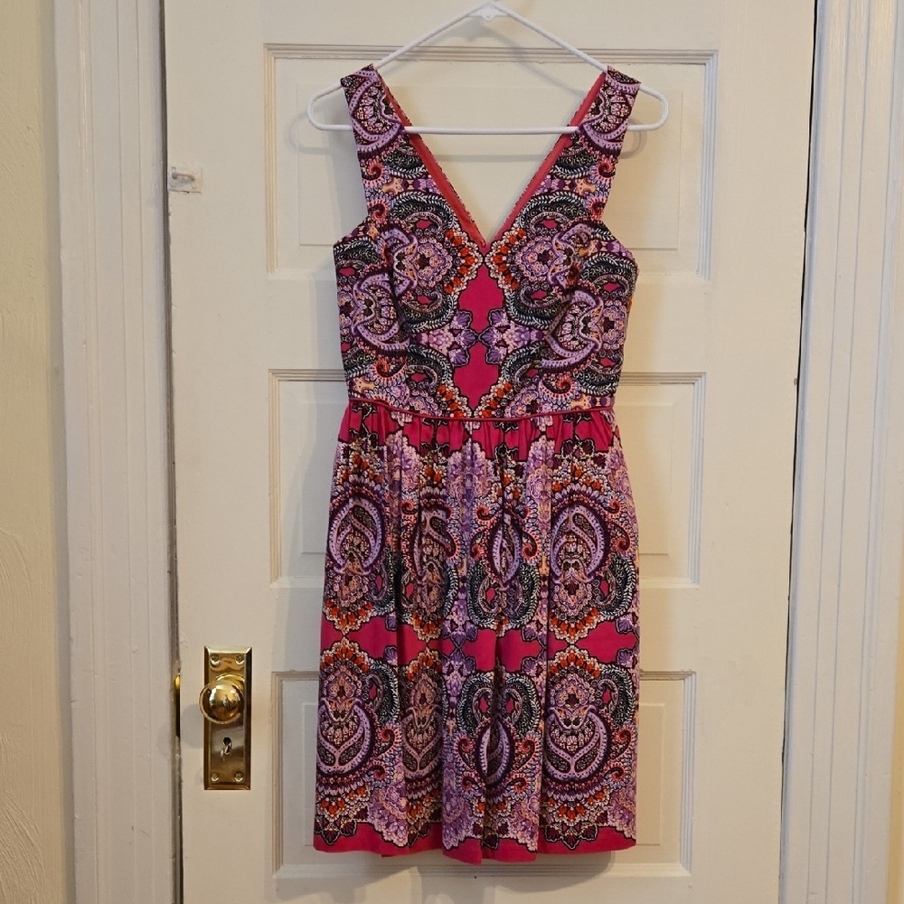 Maggy London Pink and Purple Fit and Flare Sundress Size 6P